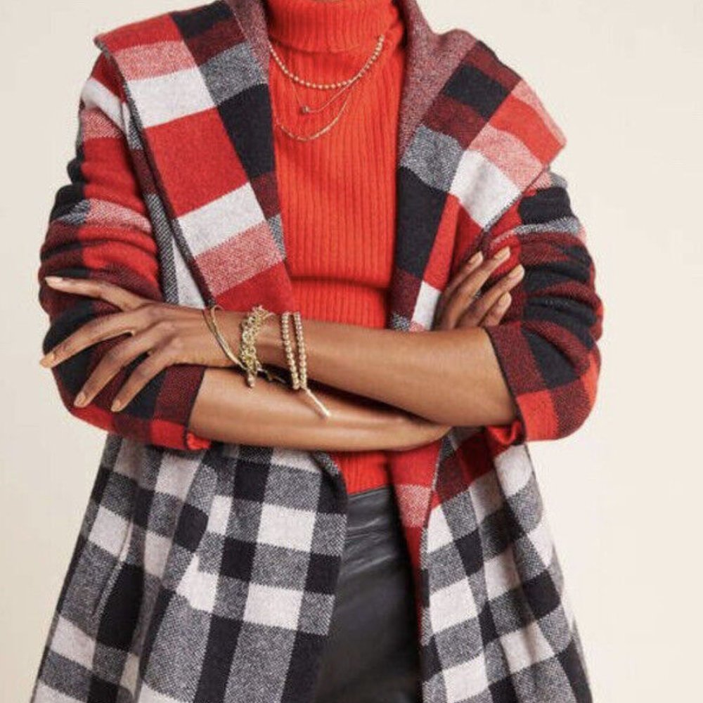 Anthropologie Field Flower Cressida Wool Plaid Sweater Coat size XS